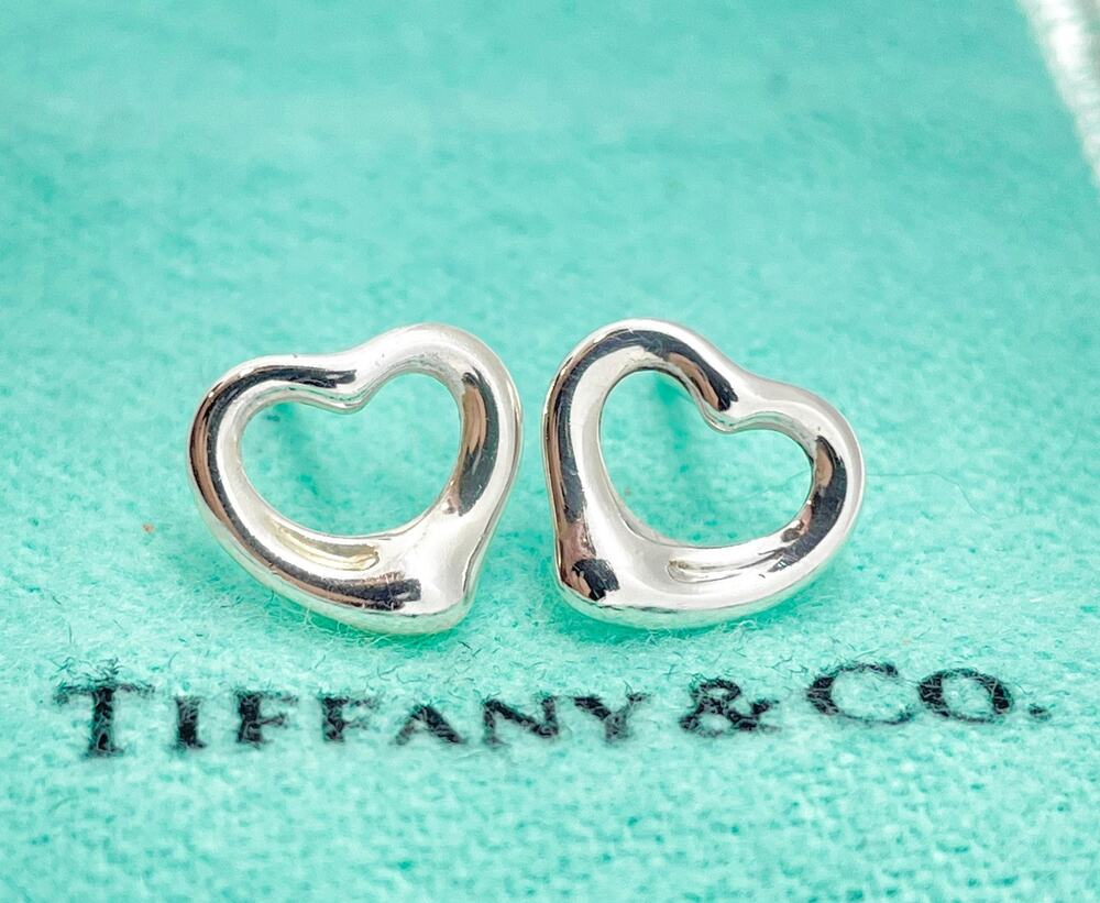 Tiffany & Co. Elsa Peretti 10mm Open Heart Stud Earrings Sterling Silver